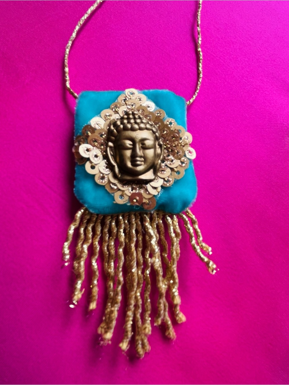 BOHEMIAN VINTAGE GOLD BUDDHA CHARM TALISMAN NECKLACE